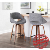 Lumisource B26-FBCO2X WLGY2 Fabrico Mid-Century Modern Counter Stool in Walnut and Grey Noise Fabric - Set of 2